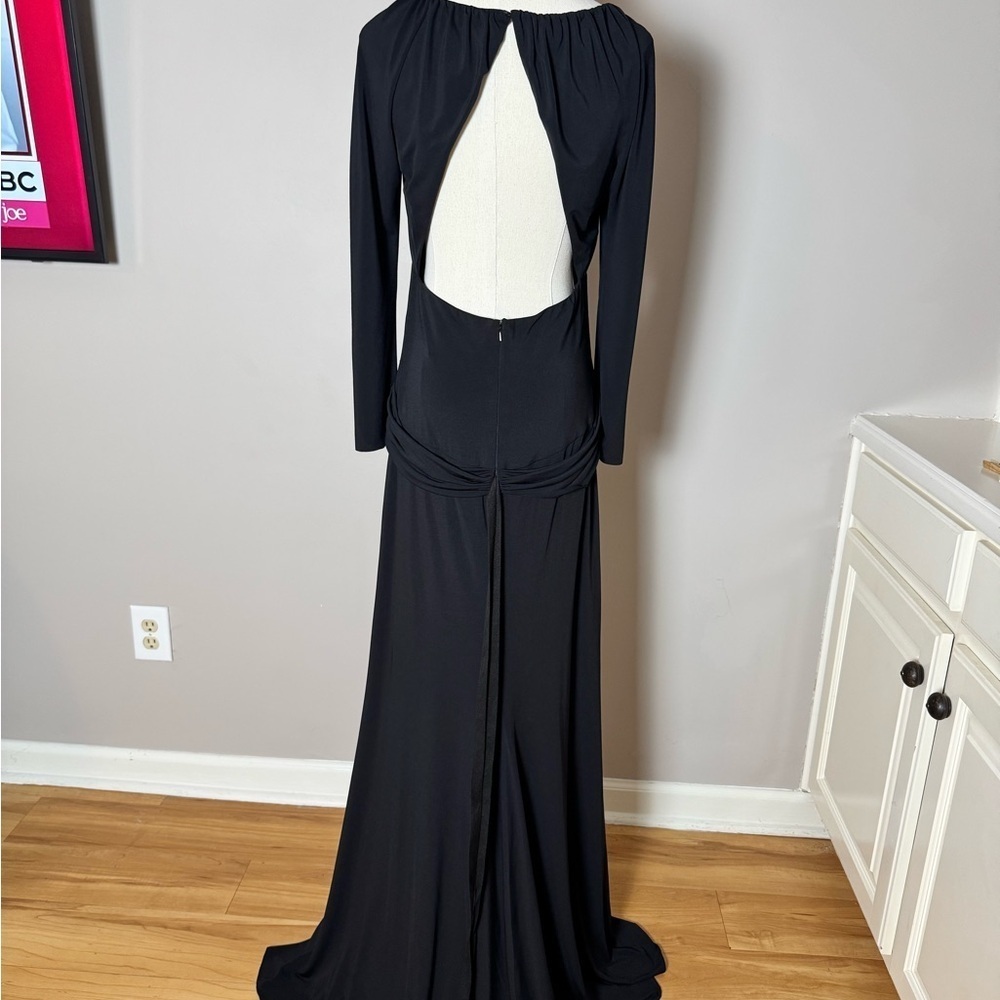 Vintage Vera Wang Black Ruched Long Sleeve Formal Gown - Picture 2 of 14